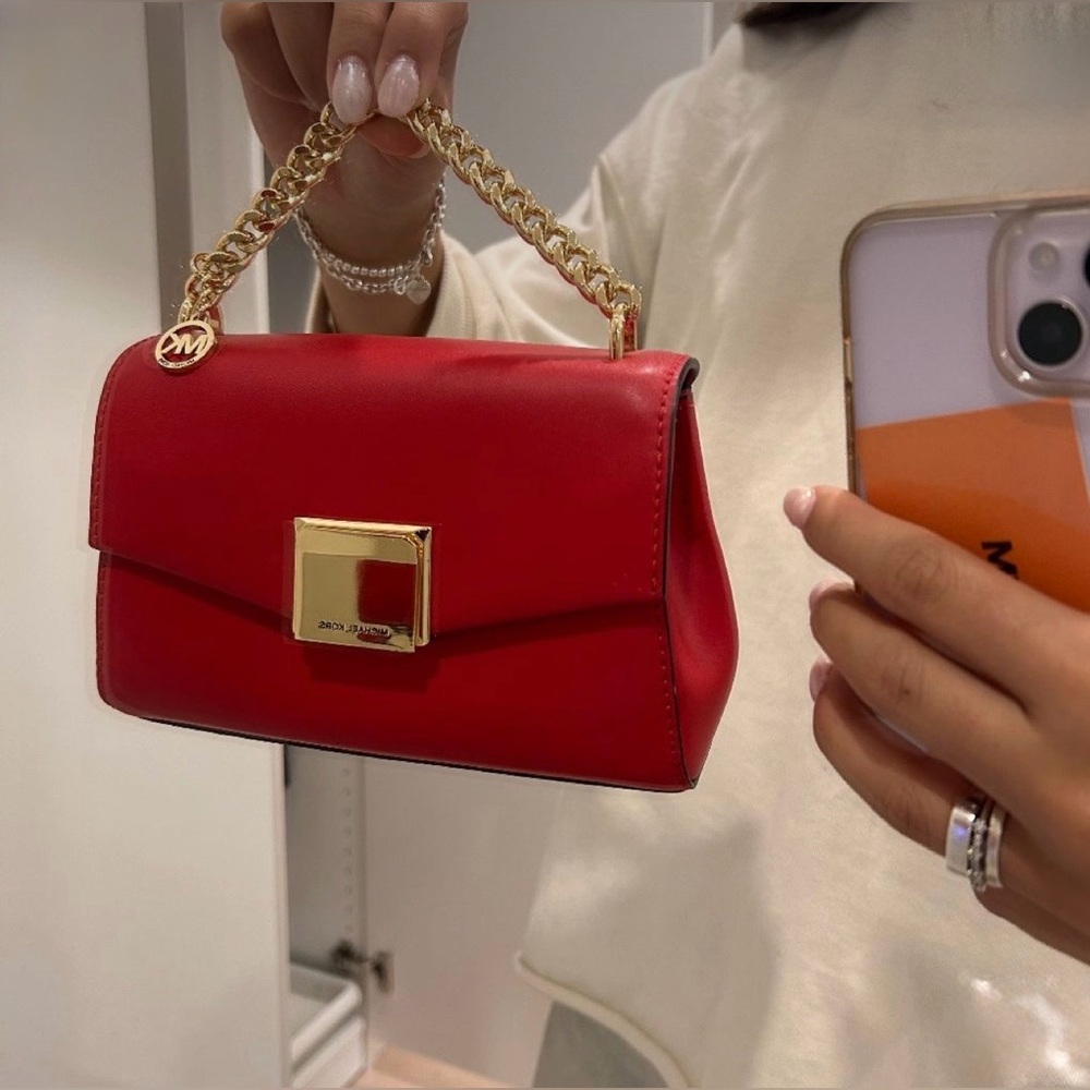 Michael Kors Red Mini Shoulder Bag with Gold Chain
